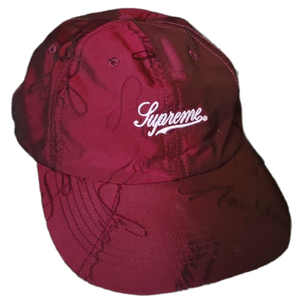 Nwt Supreme nylon 6 panel script logo camp cap in maroon